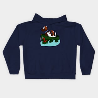 Dog and cat in the green boat Kids Hoodie